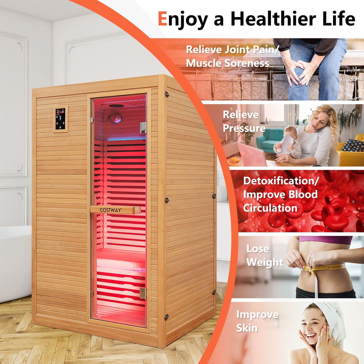 New 2 People Far Infrared Wooden Sauna Room with Free Red Light Therapy for Home