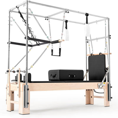 Pilates Reformer Kit Built for Home Studios, Maple Wood Frame, Adjustable Spring Resistance, Trapeze System