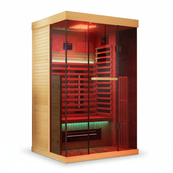 Infrared Sauna Built for Premium Home Wellness, Full Spectrum Heating, Canadian Hemlock Wood, Glass Door