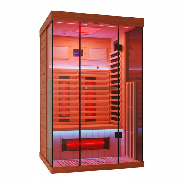 Infrared Sauna Built for Premium Home Wellness, Full Spectrum Heating, Canadian Hemlock Wood, Glass Door