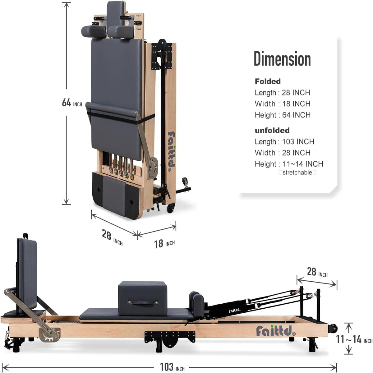 Foldable Pilates Reformer & Equipment - Pilates Reformer Workout Machine for Home Gym with Reformer Accessories, Reformer Box, Padded Jump Board - up to 300 Lbs Weight Capacity