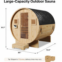 Outdoor Traditional Barrel Sauna Built for Shared Wellness, 4-6 Person Capacity, 6KW Electric Heater, Glass Door
